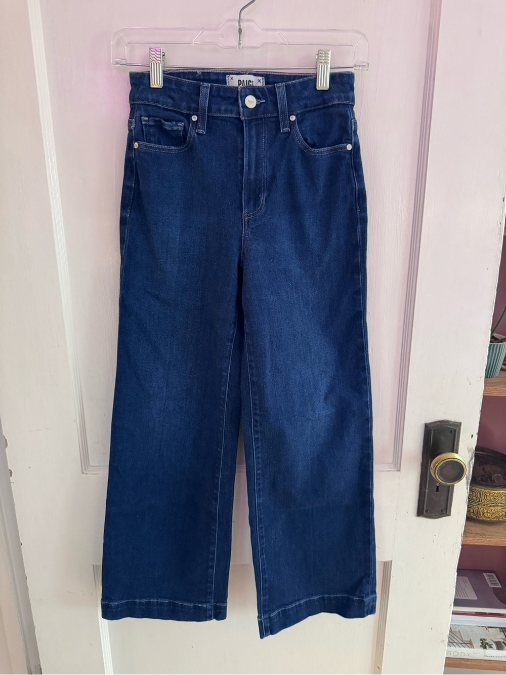 Paige Anessa Wide Leg Cropped High-Rise Jeans in Dark Blue Size 24 - Picture 2 of 8